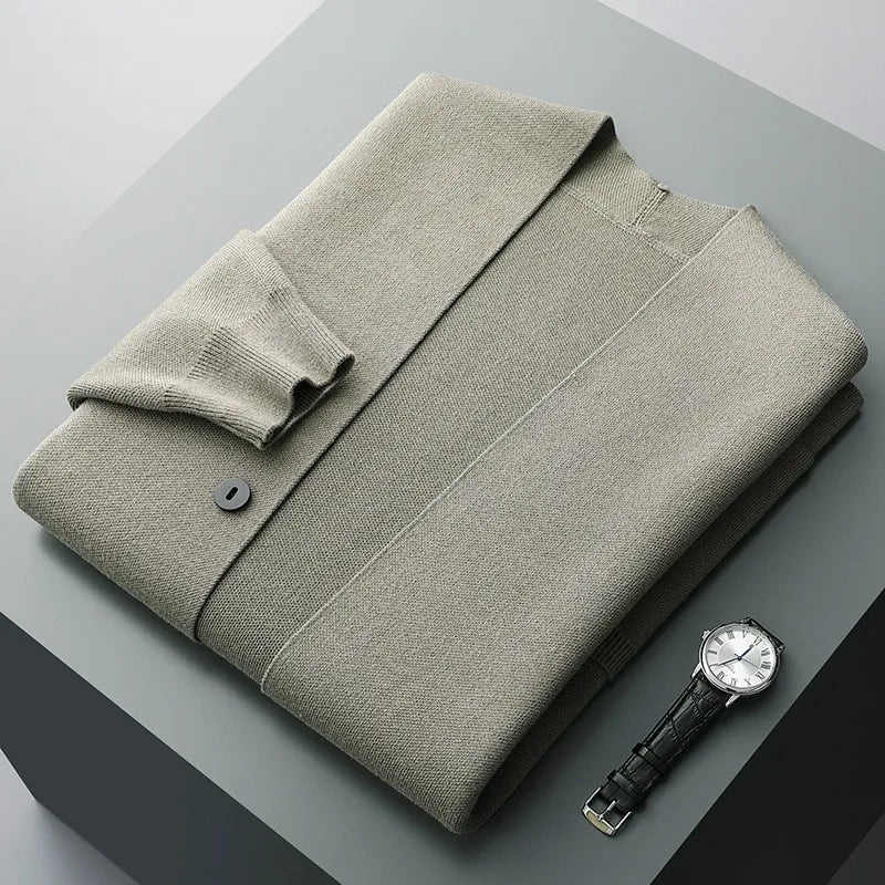 Men's Fall Winter Fashion V-neck Casual Wool Knitted Sweater Coat