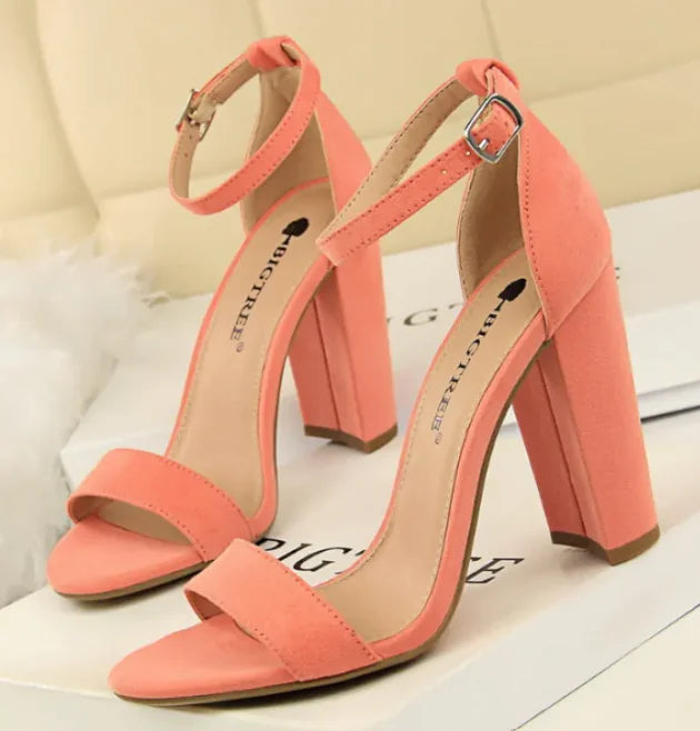 Women's 9.5cm High Heels Sandals Summer Purple Pink Ankle Strappy Wedding Shoes