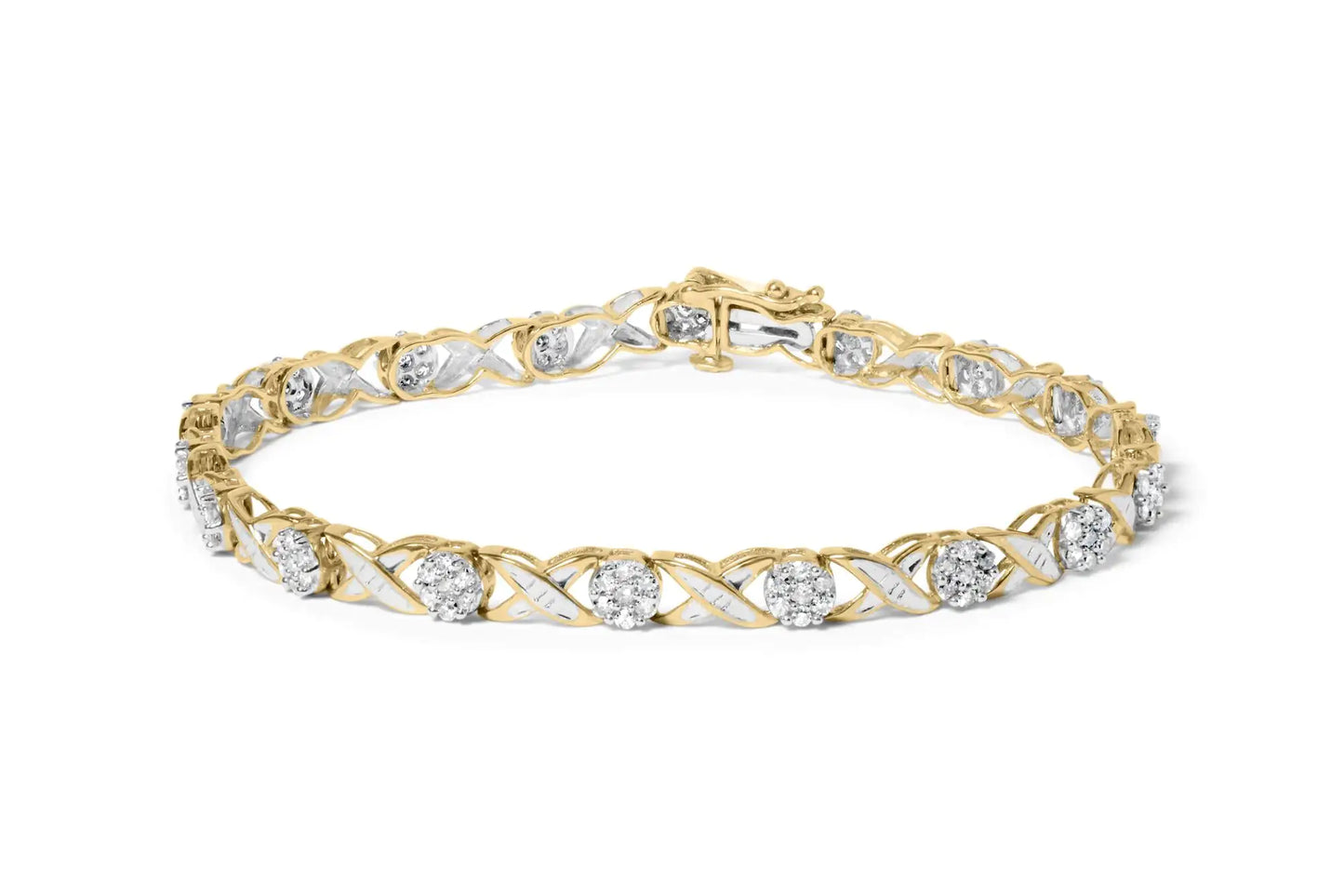 10K Yellow Gold 1.00 Cttw Round Cut Diamond Cross Link 7" Bracelet (I-J Color, I2-I3 Clarity)