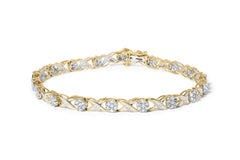 10K Yellow Gold 1.00 Cttw Round Cut Diamond Cross Link 7" Bracelet (I-J Color, I2-I3 Clarity)