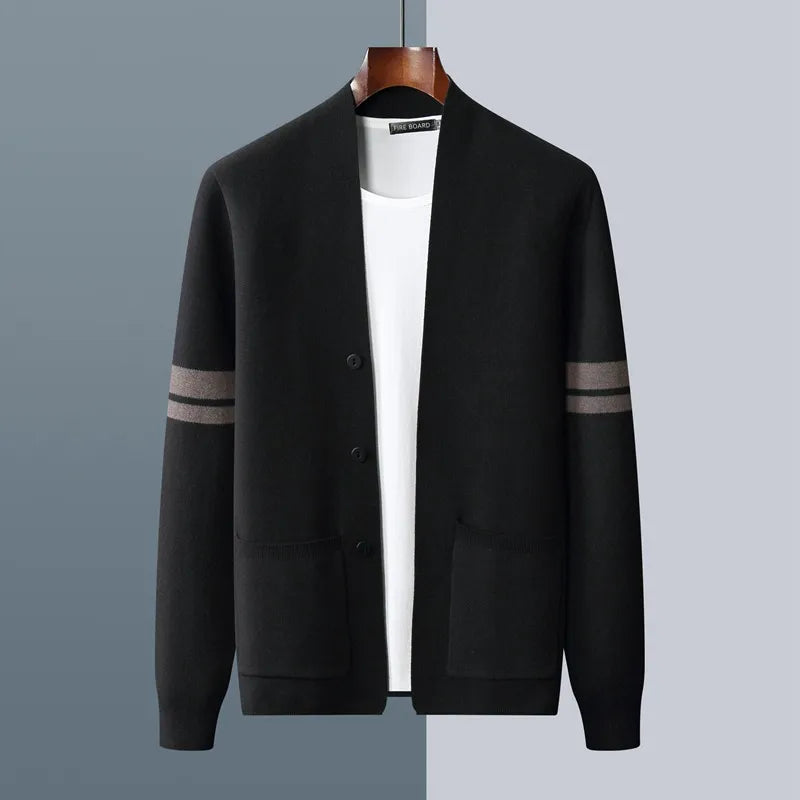 Men's Fall Winter Fashion V-neck Casual Wool Knitted Sweater Coat